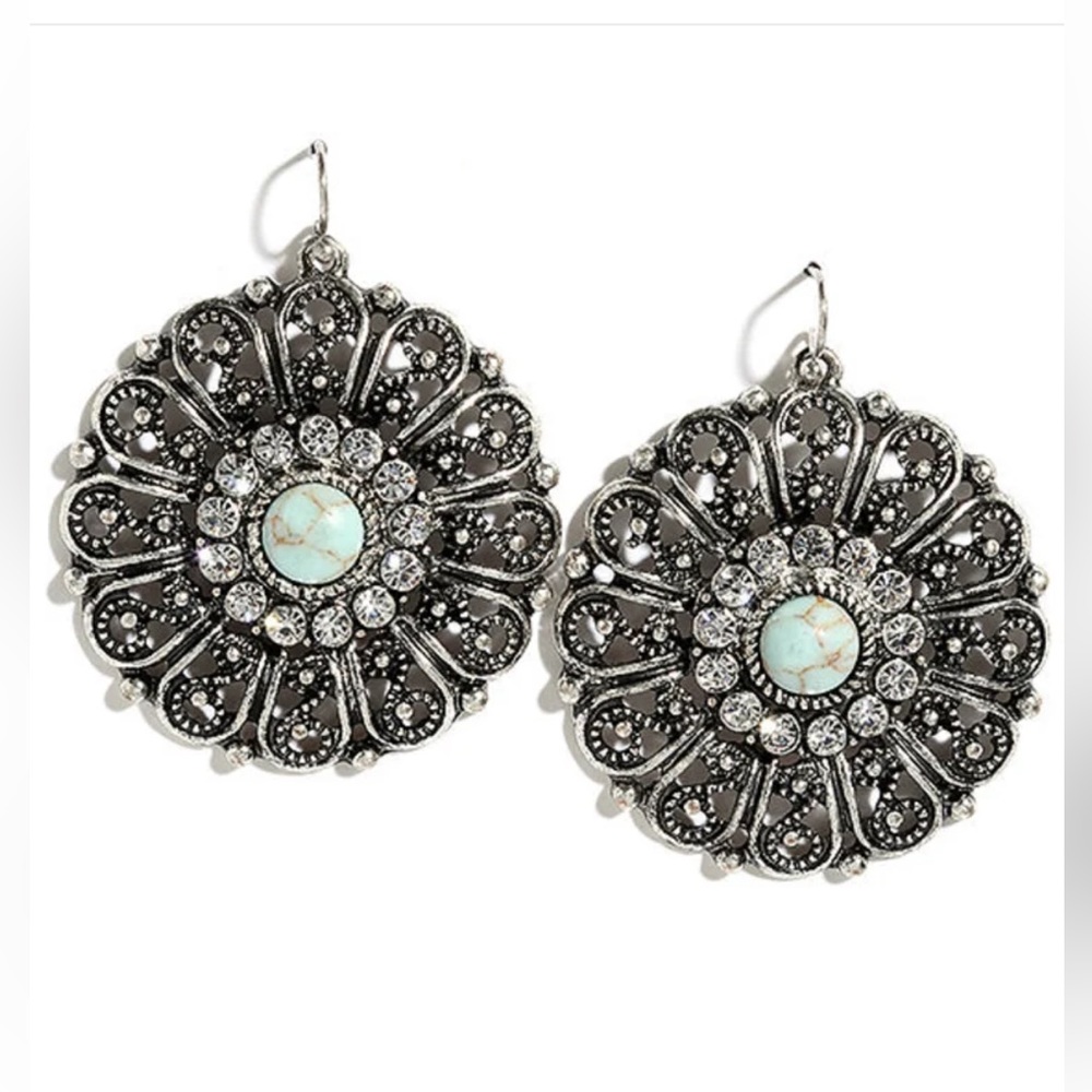 Boho Swirl Design Dangling Earrings with Sparkling Rhinestones